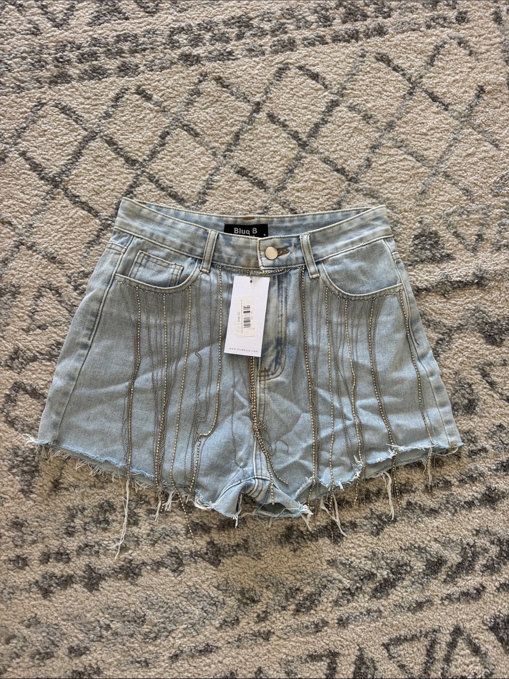 Bluu B Light Blue High-Rise Denim Shorts with Vertical Stitching